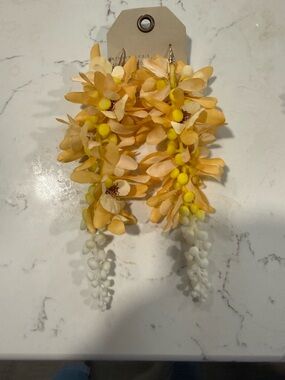 Anthropologie Yellow and Cream Floral Cascade Earrings